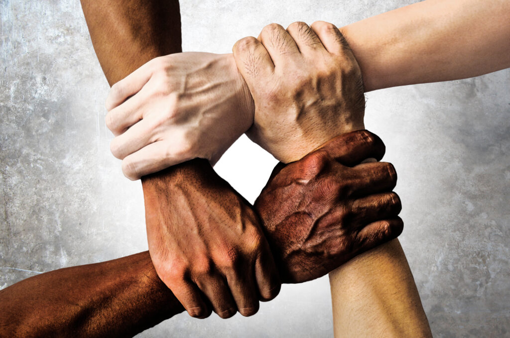 multiracial group with black african American Caucasian and Asia
